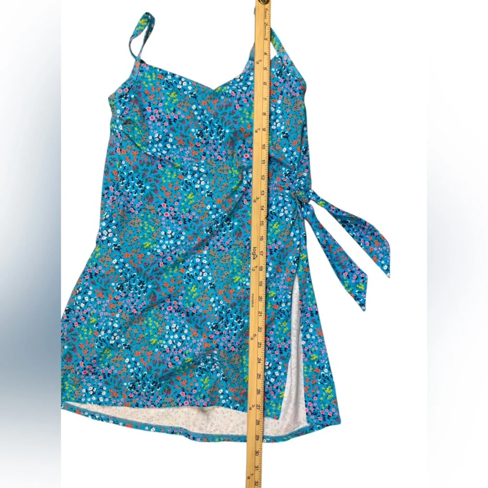 Lands' End women’s one piece swimsuit swim dress 2 blue floral - Picture 7 of 8